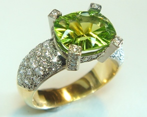 Peridot and pave set diamond ring