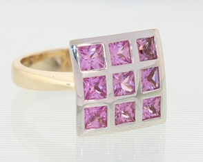 Square pink sapphire dome ring