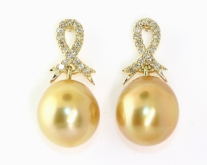 Golden south sea pearl and diamond earrings