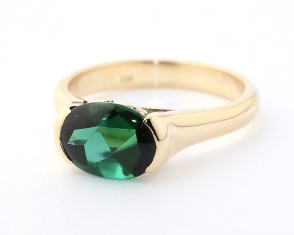 Oval cabochon green tourmaline ring 